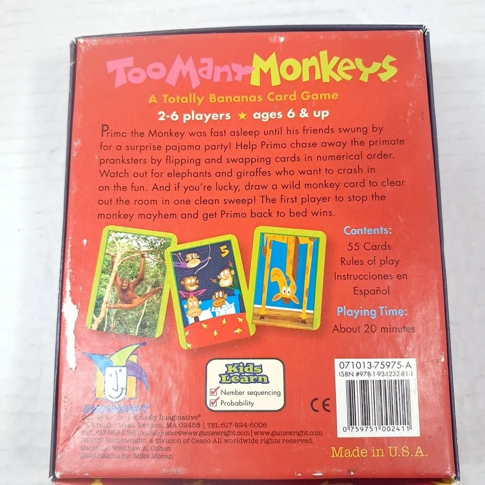 Too Many Monkeys A Totally Bananas Card‎ Game kids Gamewright 2009 Complete